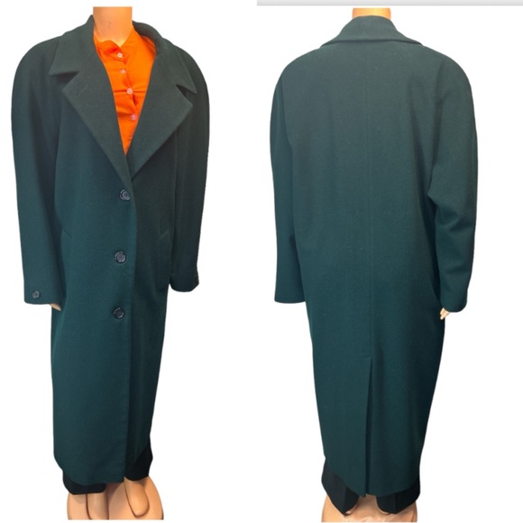 Vintage Wool Coat Long Green Notched Lapel International Scenelined size 16